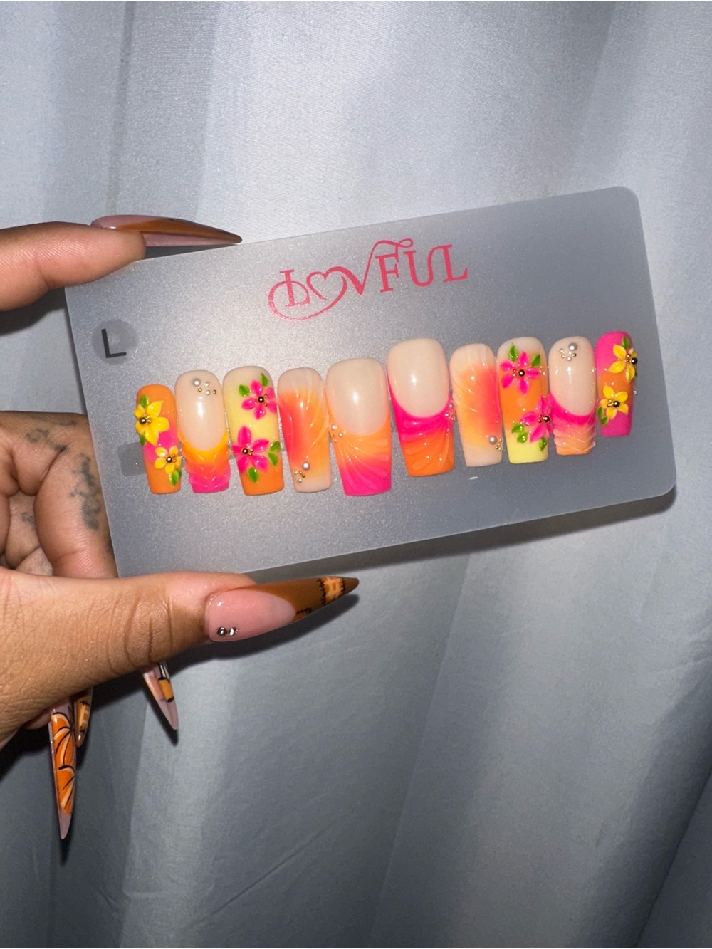 Neon Floral Press-On Nails - Pink, Orange & Yellow